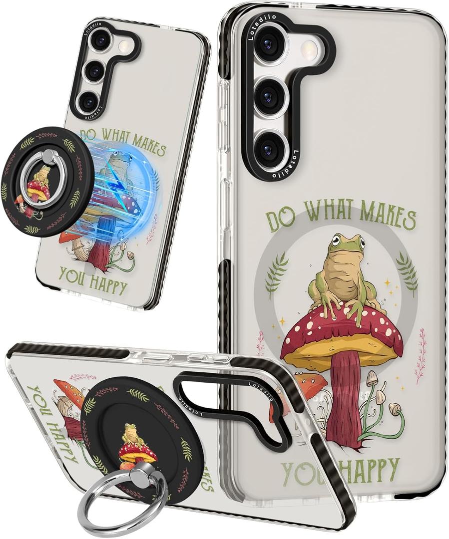for Samsung Galaxy S23 Plus Case for Women - Girls Cute Design Compatible with Magsafe Magnetic Ring Holder Stand Mushroom Frog Phone Covers Aesthetic Girly TPU Funda for S23 Plus