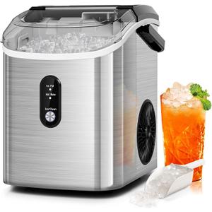 Antarctic Star Nugget Ice Makers Countertop, Portable Ice Maker Machine with Self-Cleaning, 35lbs/24H, Crushed Ice Machine with Handle & Scoop for Home, Kitchen, Office and Camping(Stainless Steel)