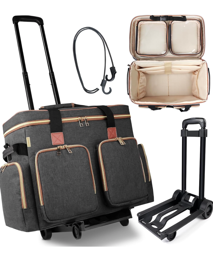 Rolling Teacher Tote Bag with Detachable Trolley, Wheeled Teacher Bag with Padded Laptop Compartment for up to 15.6 Inch, Multifunctional Rolling Briefcase for Teaching& Office (Elegant Gray)