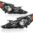 Headlights Assembly Replacement Compatible with 2011-2014 Hyundai Sonata Halogen with Clear Lens Black Housing Amber Reflector Front Lamps Driver and Passenger Side (Set of 2)