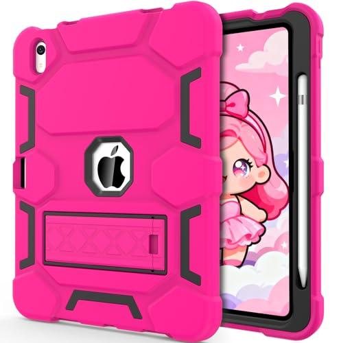 CCMAO Case for iPad 11-inch (A16) 2025/ iPad 10th Generation 2022 (10.9 Inch) with Durable Kickstand, Pencil Holder, Hybrid Heavy Duty Shockproof Protective Case for iPad 11/10 Gen, Pink+Black
