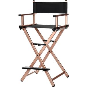 30'' Aluminum Tall Directors Chair, Portable Makeup Chair for Makeup Artist, Makeup Chair Teachers Chair Only 10.15LB, Rose Gold