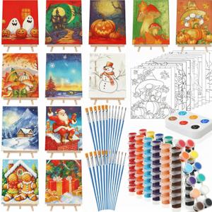 Zhanmai 12 Pack Pre Drawn Canvas for Painting Sip and Paint Kit 8" x 10" Paint Party Set Canvas Painting Pre Printed Canvases for Party Favor DIY Virtual Adult's Date Night(Various Festivals)