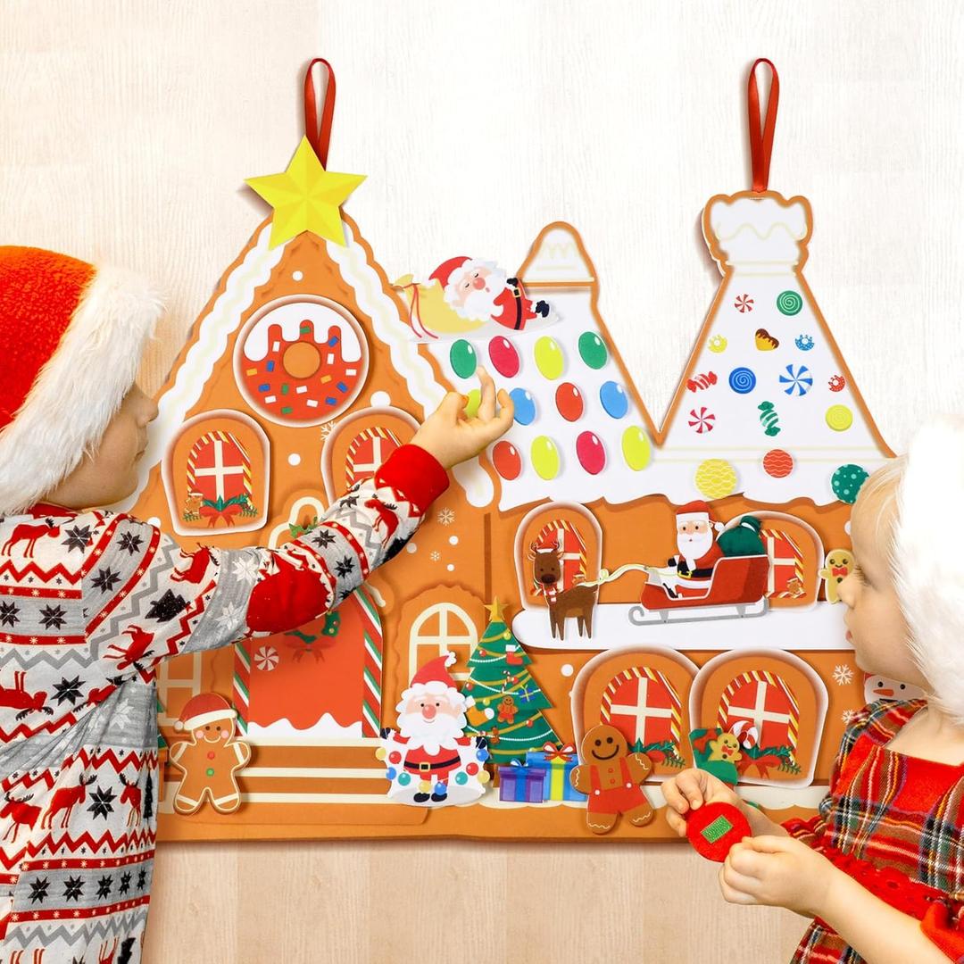 Breling DIY Felt Christmas Tree for Toddlers, 3x2 ft with 39 Detachable Christmas Ornaments for Kids Toddlers Gingerbread House Snowman Santa Ornaments Craft Xmas Gifts Door Wall Hanging Decorations