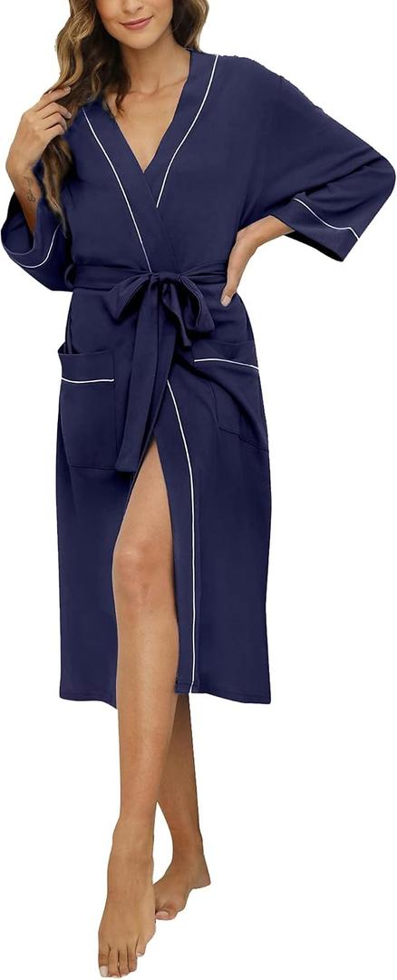 HEARTNICE Womens Cotton Robe, Soft Kimono Spa Knit Long Bathrobe Lightweight Loungewear (XXL)