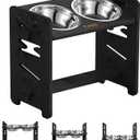 Vantic Elevated Dog Bowls, Adjustable Raised Dog Bowl Stand for Medium Sized Pet, Sturdy Bamboo Food Feeder with 2 Stainless Steel Dishes, Black