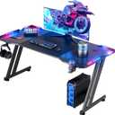 HLDIRECT 47 Inch Gaming Desk with LED Lights, Large RGB Computer Gaming Desk Table with Cup Holder Headphone Hook Mouse Pad, Ergonomic Modern Carbon Fiber Mesa Gamer Pc Work Home Office Desks, Black