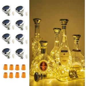 VOOKRY Solar Wine Bottle Lights with Cork 8 Pack 20 LEDs Fairy Lights String Silver Wire Light,for Party,Christmas,Mother's Day,Wedding Center or Table Decorations, Warm White
