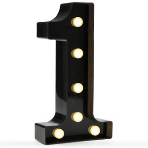 Pooqla Decorative Led Light Up Number Letters, Black Plastic Marquee Number Lights Sign for 1st 10th 21th Birthday Party Wedding Decor Battery Operated Black Decoration 1