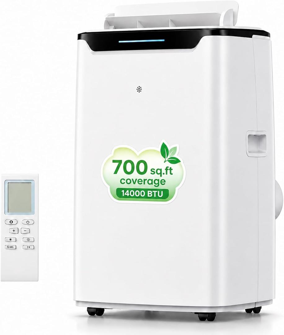 Portable Air Conditioner, 14000 BTU Fast Cooling for Large Rooms up to 700 Sq.Ft, 3-in-1 Energy Efficient Portable AC Unit with Upward Airflow, Sleep Mode, for Bedroom/Apartment/Living Room