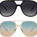 Retro Polarized Aviator Sunglasses Womens Men Vintage Double Bridge Square Sun Glasses AP3606 (P6 Black/Grey & Brown/Green)