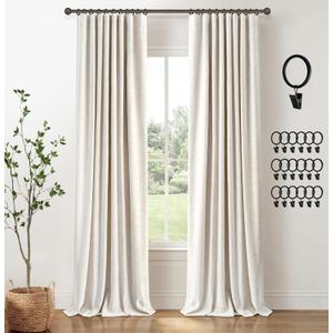 INOVADAY 100% Blackout Curtains for Bedroom, Black Out Curtains 84 Inch Long, Clip Rings Linen Blackout Drapes, Thermal Insulated Room Darkening for Living Room, 2 Panels - Beige,W50xL84