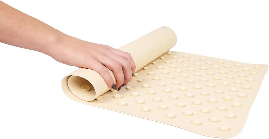 WHP Bathtub Mats for Bathroom Non Slip Shower Use - Rubber Mat w/Suction Cup - Floor Mat, Antislip Surface - Rubber for Elderly, Pets, & Children, Secure Gripping Mat - (14"x22") Ecru