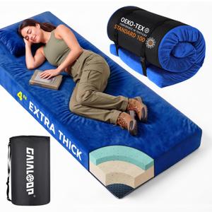 Memory Foam Camping Mattress, Extra Thick 4 Inch Dual Layer Sleeping Pad, Size: Single: 75*30*4"