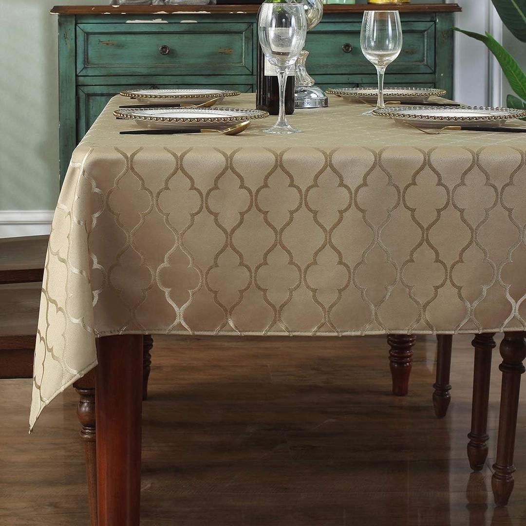SASTYBALE Jacquard Tablecloth Flower Patterns Polyester Table Cloth Spill Proof Wrinkle Resistant Table Cover for Kitchen Dining Tabletop (Rectangle/Oblong, 60" x 120" (10-12 Seats), Gold)
