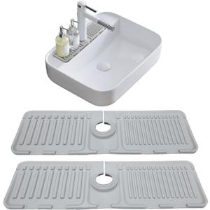 Kitchen Sink Faucet Mat, 2 Pack Silicone Splash Guard and Drip Catcher Tray, Sink Organizer, Sponge Holder & Drying Mat for Countertop (Grey)
