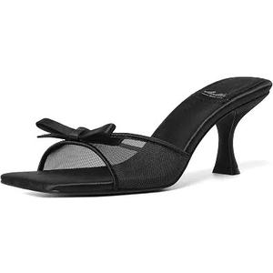 Mostrin Kitten Heels for Women Round Toe Heels With Bow Vintage Mules Sexy Slip on Stiletto Backless Sandals for Party Daily, Size 10