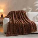 Lotus Karen Faux Fur Throw Blanket Dark Coffee - Big Bubble Rabbit Fluff Blanket for Couch Bed Sofa,Softest Fluffy Fuzzy Cozy Blanket,Thick Furry Plush Shaggy Warm Blankets for Women,50x60 Inches