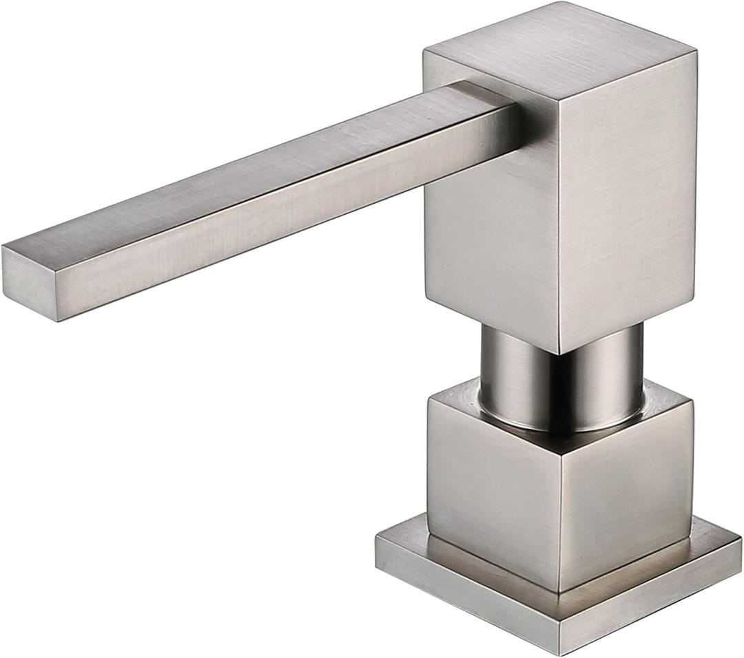 Sink Soap Dispenser for Kitchen Sink Brushed Nickel, All Brass Built-in and Refill from Top Design, Metal Hand Soap & Dish Soap Copper Pump