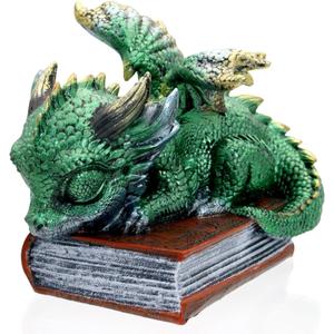 Mini Green Dragon Figurine Fantasy Dragon Statue Sleeping on Book Cute Desk & Bookshelf Dcor Inspirational Gift for Women, Men & Friends