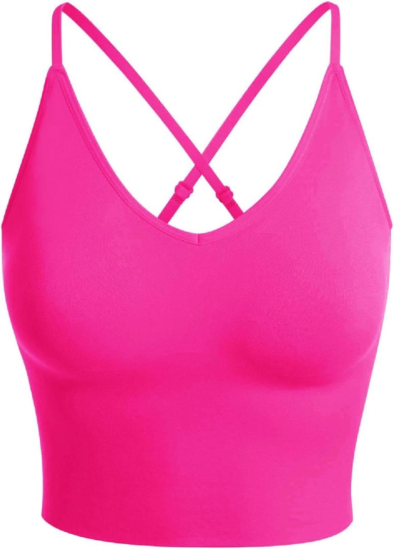 Design by Olivia Women's Casual Seamless Padded Workout Sports Bra Cami Cropped Yoga Tank Top with Adjustable Straps (Neon Pink) Design by Olivia Women's Casual Seamless Padded Workout Sports Bra Cami Cropped Yoga Tank Top with Adjustable Straps (Neon Pink)