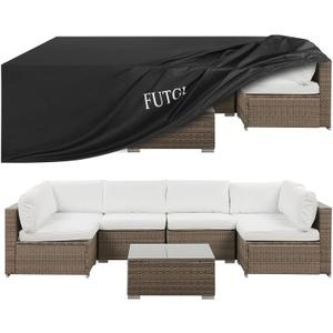 Outdoor Patio Furniture Covers Waterproof, 600D Heavy Duty Oxford Covers for Patio Furnitures as General Table Chair Bay Sofa, UV Proof Wind Proof Snow Resistant in Winter (Black, 124" x 71" x 29")