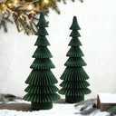 OBBOLO 20 Inch Green Paper Christmas Tree, 2 Pcs Foldable Honeycomb Tabletop Christmas Decorations with Magnetic Closure, Reusable Paper Trees for Holiday Table Centerpieces and Mantel