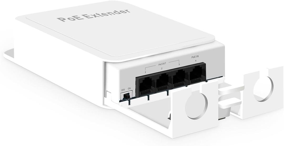 MokerLink Outdoor 4 Port PoE Switch/Extender, IEEE 802.3 af/at PoE Repeater, 10/100Mbps, 1 PoE in 3 PoE Out, Wall Mount Waterproof POE Passthrough Switch