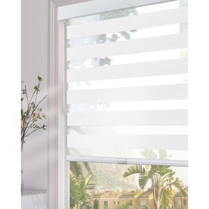 Persilux Cordless Zebra Blinds for Windows (35" W x 64" H, White) with Upgraded Cassette Free-Stop Light Filtering Dual Layers Sheer Roller Shades for Home and Office