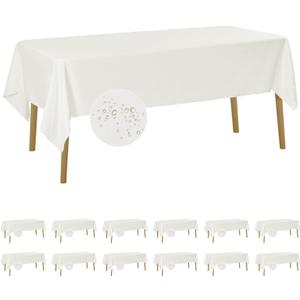 12 Pack Waterproof Rectangle Tablecloth, 60x120 Inch,Stain Resistant and Wrinkle Polyester Table Cloth, Fabric Table Cover for Kitchen Dining, Wedding, Party, Holiday Dinner-Ivory (White)