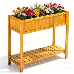 Premium Fir Wooden Raised Garden Bed with Four Legs for Backyard and Balcony Gardening,Suitable for Indoor and Outdoor use,Bottom with Storage Rack,35.04''13''29.92''