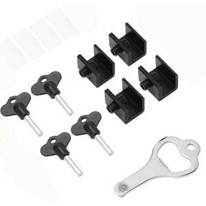 4 Set Sliding Security Window Lock Aluminum Alloy Stable Vertical Horizontal Sliding Door Stopper,with Buffer Pad Key