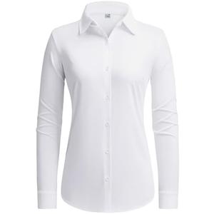 siliteelon Button Down Shirts for Women Stain Shield Long Sleeve Dress Shirts Wrinkle-Free Collared Work Office Blouses, Size M