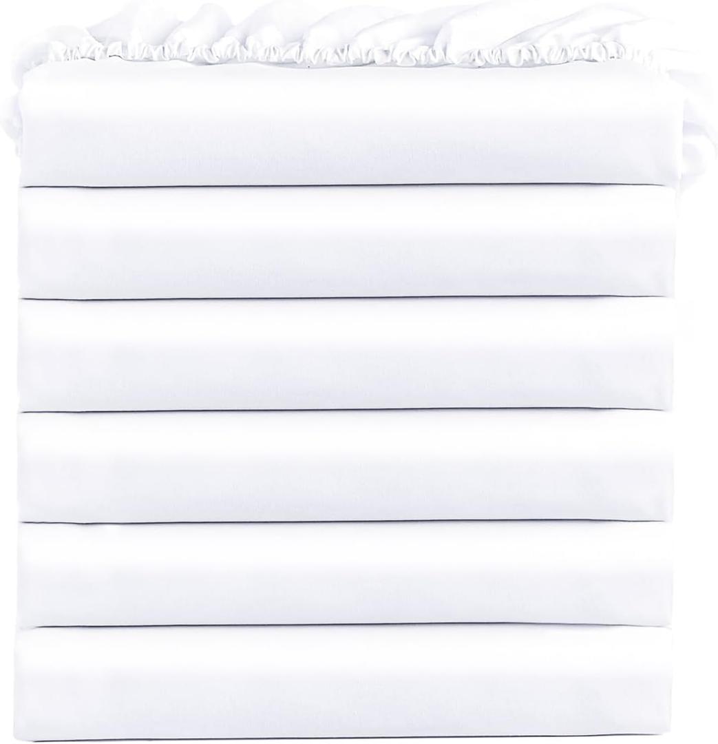 FreshCulture Twin Fitted Sheets, Bulk Pack of 6, Deep Pocket, Soft Microfiber Bottom Sheets for Home, Salons, Hotels, Twin Size Fitted Sheets Only (White)