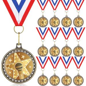Microphone Music Medals with Neck Ribbons 1.97 Inches Microphone Music Award Trophy for Singing Karaoke Talent Show