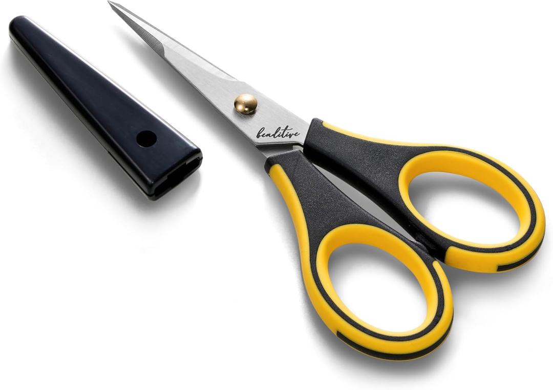 Beaditive Precision Craft Scissors - Stainless Steel With Safety Cap - Ultra Sharp Blades & Non-Slip TPR Handles - For Adult & Kid Scrapbooking, Home, Office, School