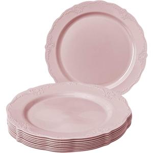 2 x Silver Spoons Vintage Pink Plastic Dessert Plates Set of 10 – 7.5 Inch Party Plates with Scalloped Edges – Elegant Look for Tea Parties, Bridal Showers, or Everyday Use