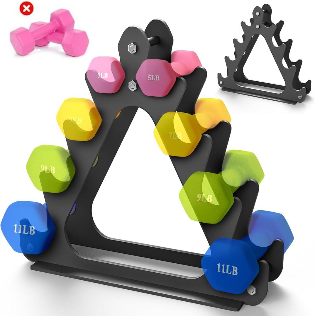 4-Tier Dumbbell Rack for 1-15 lb Weights, Holds 5 Pairs Space-Saving Sturdy A-Frame Stand for Home Gym, Weight Rack for Women's Dumbbell Set (Dumbbell Rack Stand Only)