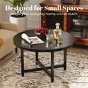 FAMIDGE Round Coffee Table, Small Coffee Tables for Living Room, Black Coffee Table with Metal Frame, Floor Table Desk for Sitting on The Floor, Home, Office, Farmhouse, Black (23.6" D x 17.7" H)