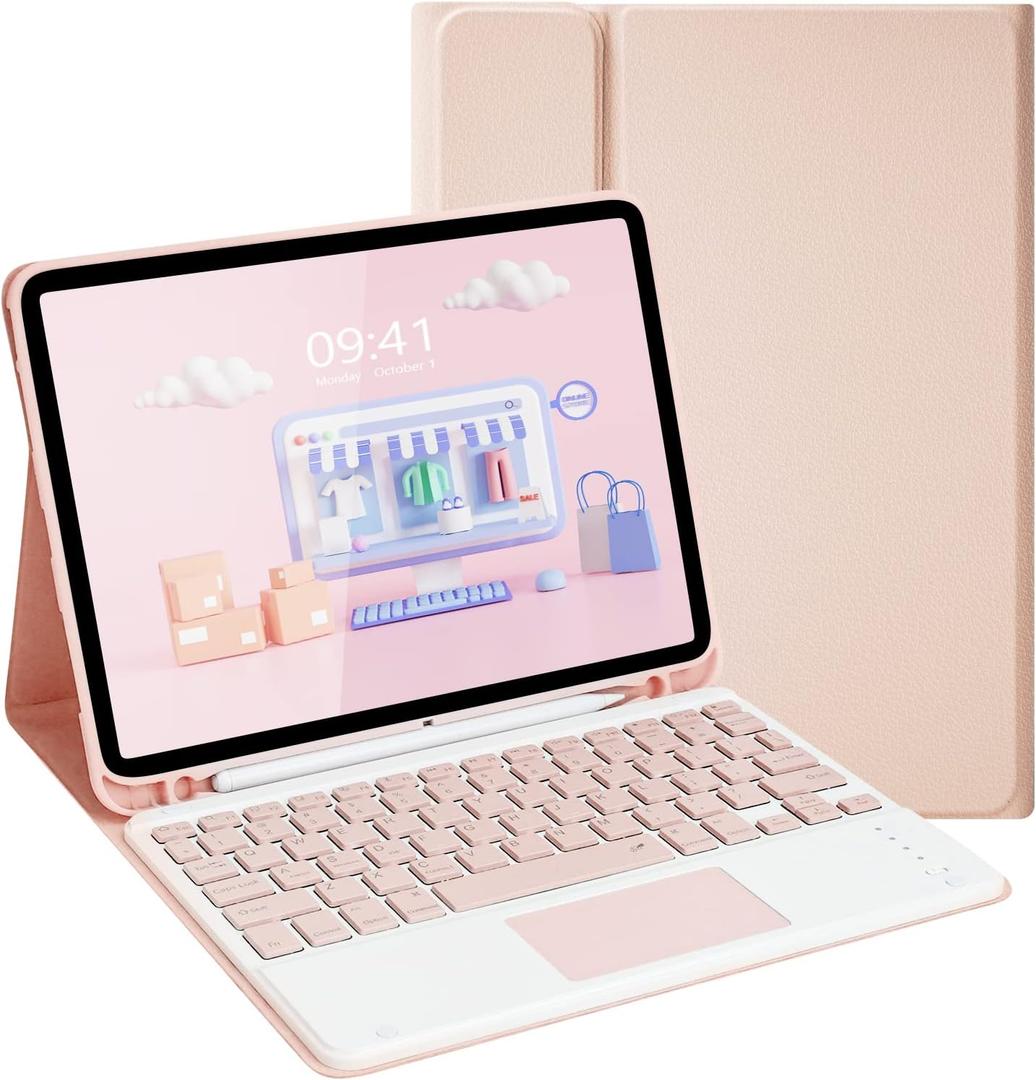 LAMA Touchpad Keyboard Case for iPad Air 11 inch 2025 7th/2024 6th & 10.9 -inch iPad Air 4th/5th Generation, Folio Keyboard Cover with Pencil Holder for 11 inch iPad Pro (4th/3rd/2nd/1st Gen), Pink