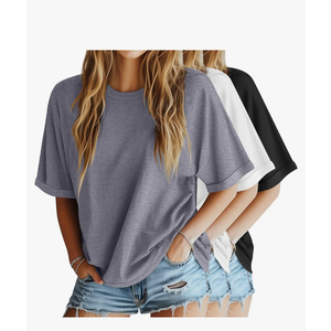 Riyiper 3 Pack Women's Oversized T-Shirt Half Sleeve Summer Tees Casual Loose Fit Crew Neck Basic Tops,Medium