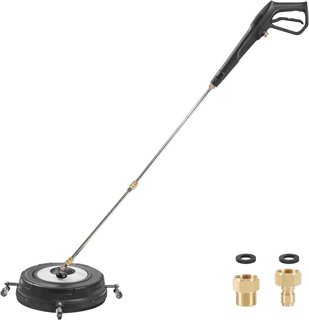 15" Pressure Washer Surface Cleaner for Gas Power Washer, Anti-Rust Coating, Stainless Steel Rotating System, 4 Spray Nozzles, Pressure Washer Gun & 2 Extension Wands - 5000 PSI