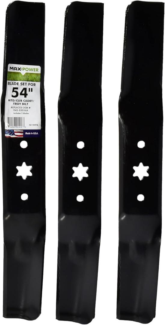 Maxpower 561557B 3 Blade Set for Many, Craftsman Mowers for 54" Cut MTD/Cub Cadet/Troy-Bilt Replaces 742-05056, 942-05056, 742-05056A, 942-05056A, CMXGZAM110143
