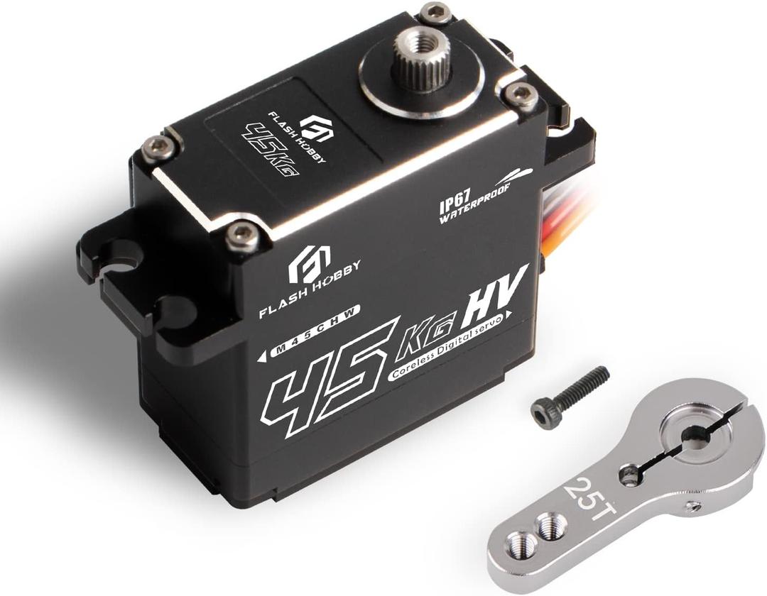 FLASH HOBBY 45KG Coreless Servo 8.4V High Torque Full Metal Gear Servo, IP67 Waterproof Steering RC Servo with Control Angle 270 for 1/10 Scale RC Cars, RC Crawler, Trucks & Robot Parts (45KG)