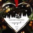 Our First Christmas Engaged Ornament 2024, Engagement for Couples, Bridal Shower Newlywed, Christmas Tree Decorations, Heart Glass Wedding Ornament 