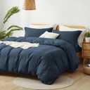Queen Size Duvet Cover - 3 Piece Bedding Set (1 Duvet Cover & 2 Pillow Shams) Soft Double Brushed Comforter Cover w/Zipper Closure & Corner Ties - No Comforter (90" X 90", Dusty Navy Blue)