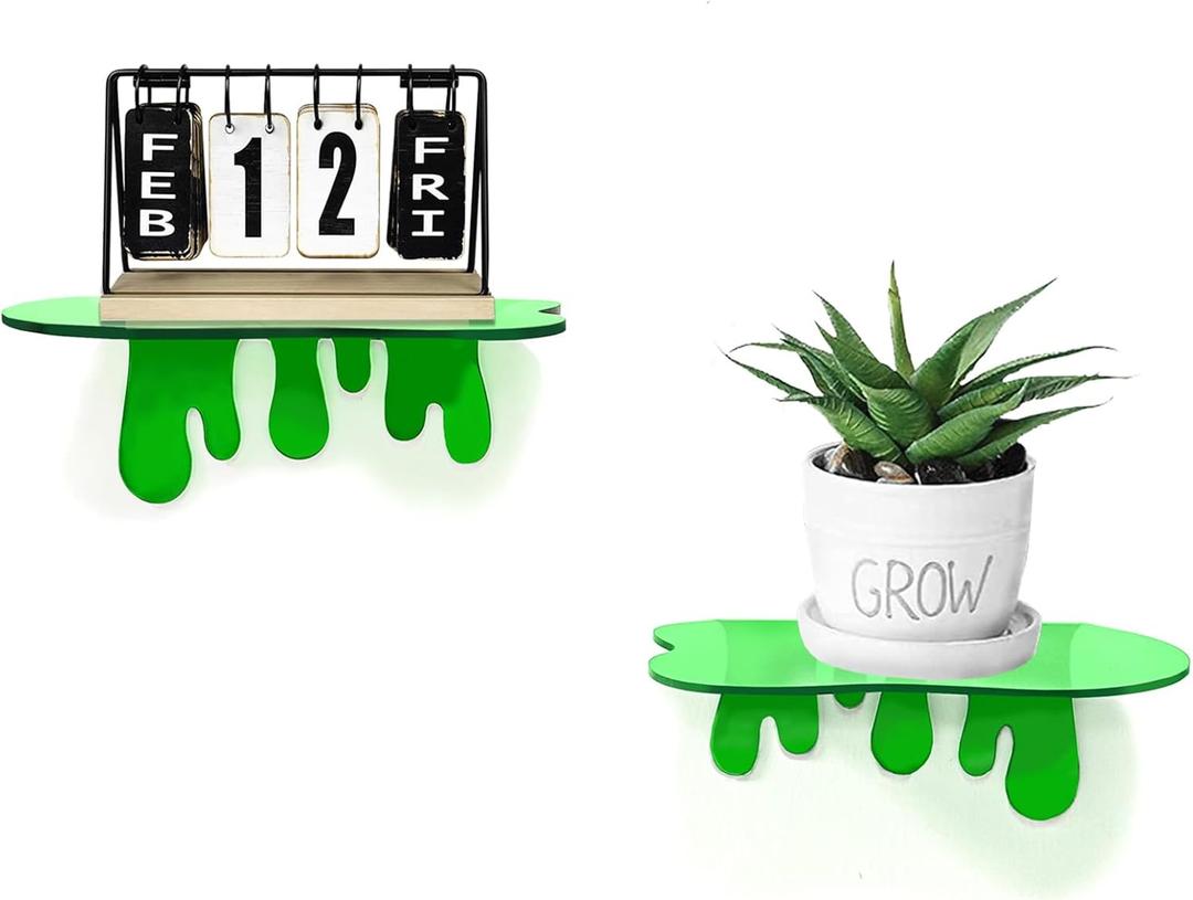 SetGame 2-Pack Acrylic Small Wall Shelves - 7 Inch Floating Shelf for Walls, Home Wall Display Ledges for Storage, Room Dcor, Small Album & Items Organizer Display (Green)