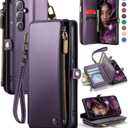 Defencase for Galaxy S25 Case Wallet with RFID Blocking Card Holder for Women, Elegant PU Leather Magnetic Snap Flip Wristlet Strap Zipper Wallet Phone Cases for Samsung Galaxy S25 5G 6.2", Purple (Aesthetic Purple)