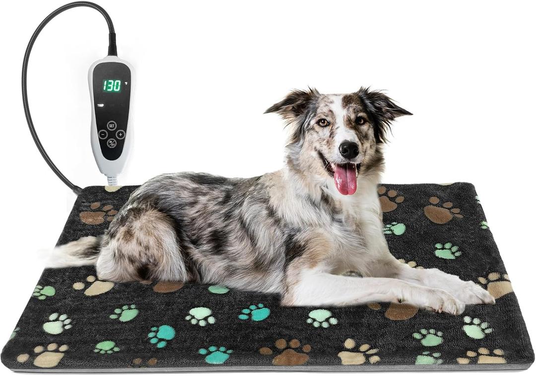 Dog Heating Pad 32x20in Waterproof Pet Heating Pad for Dogs Smart Thermostat Switch, Whelping Supplies Heated Dog Bed,Adding Wire Rope Wires Puppy Heating Pad Mat-with Plush Fabric Cover