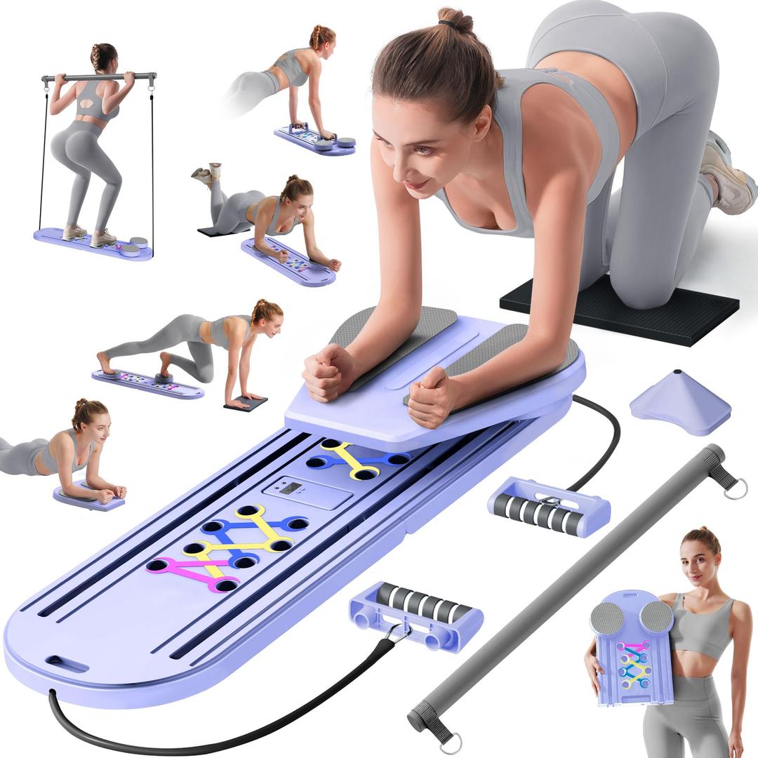 Pilates Board, Pilates Reformer Sets, Pilates Machine 15-in-1 Multifunctional Abdominal Board for Home Office Workout, Foldable Portable Ab Core Trainer Pilates Reformers Board for Women